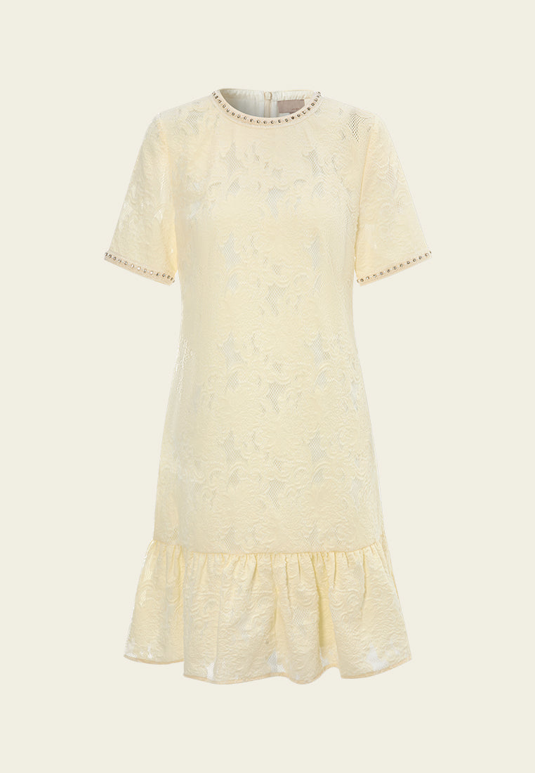Jacquard Ruffle-hem Embellished Dress
