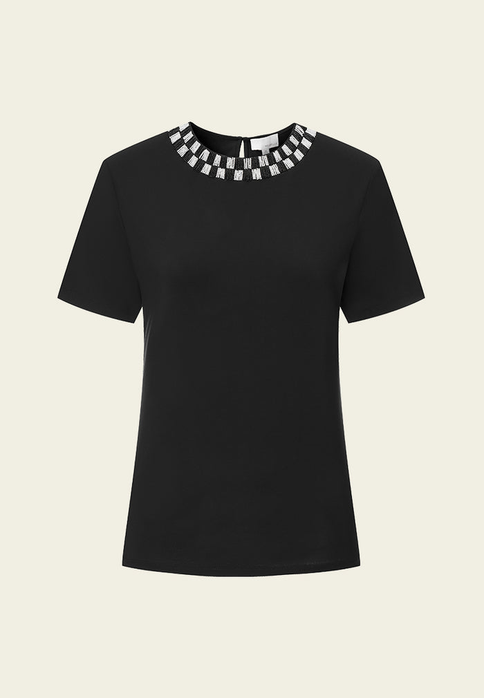 Black Embellished Collar T-shirt