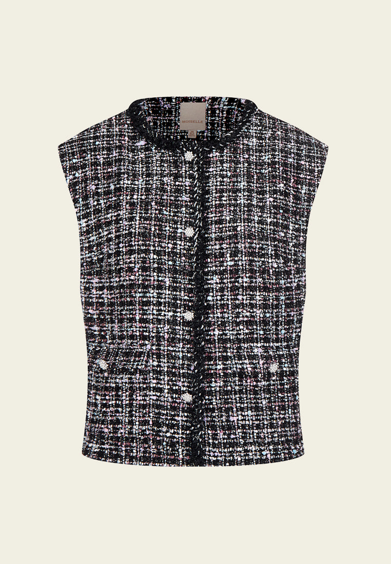 Frayed-detail Contrasting-trim mixed tweed Waistcoat