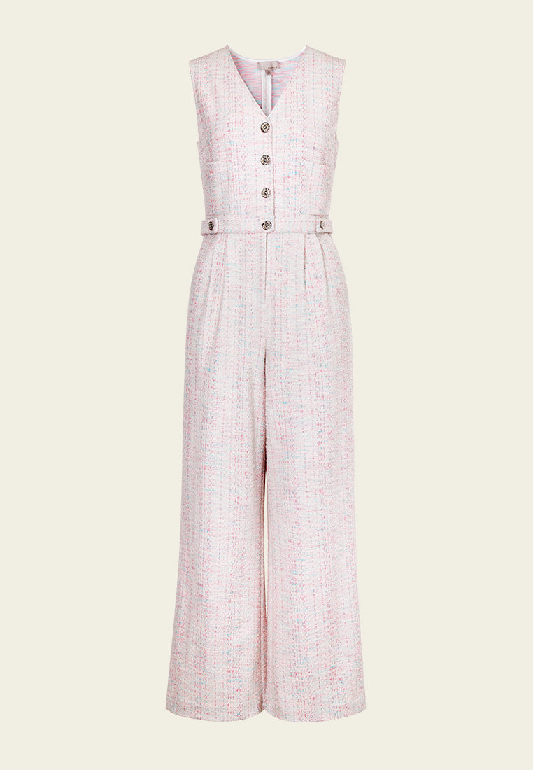 Cotton Candy V-neck Stretch Tweed Jumpsuit – MOISELLE