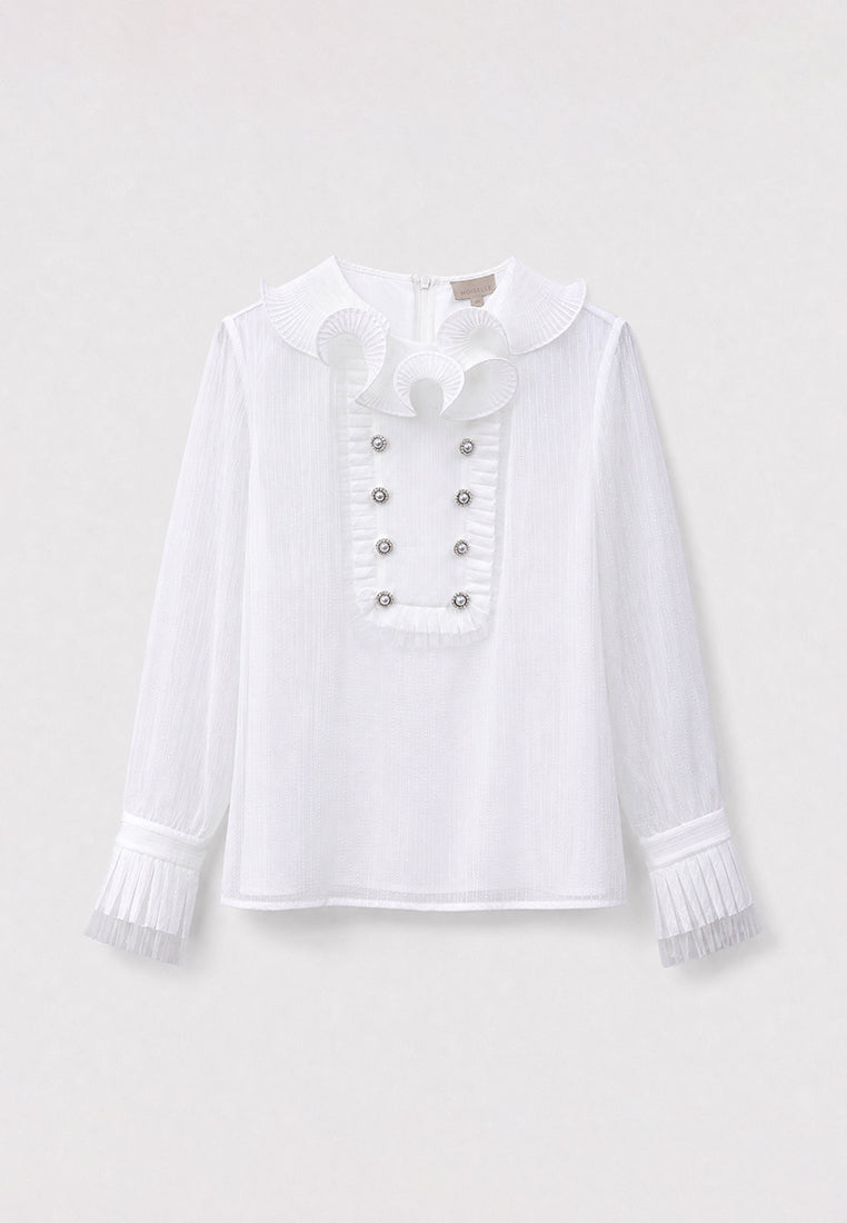 Blanc Plissé Élégance Blouse