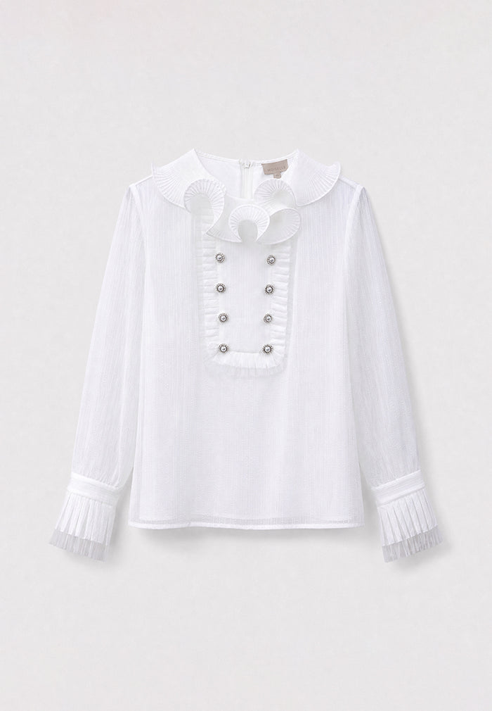Blanc Plissé Élégance Blouse