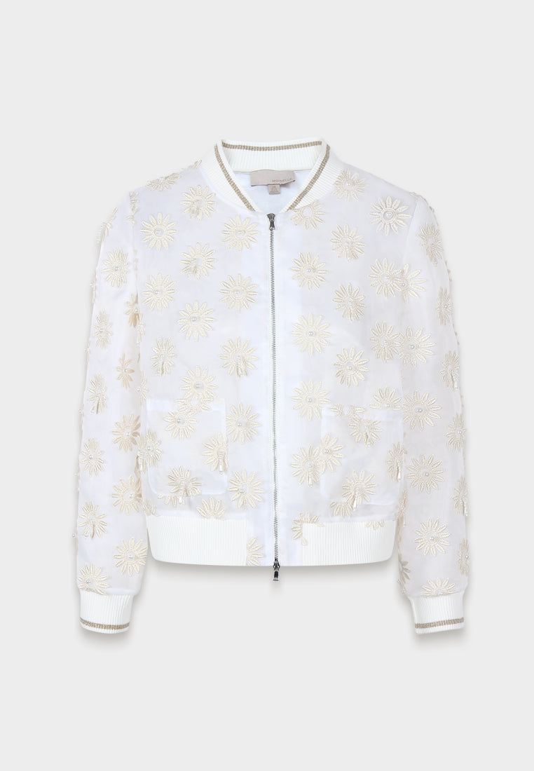 Ivory Daisy Sheer Pearl Bomber Jacket