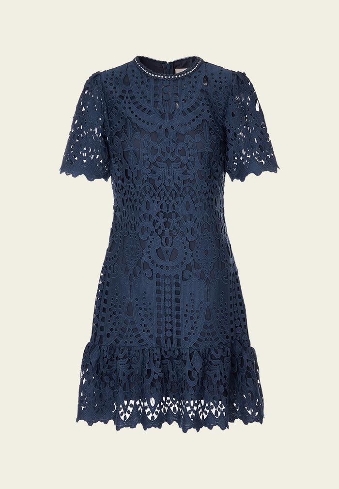 Dark blue Hollow-carved Lace Dress