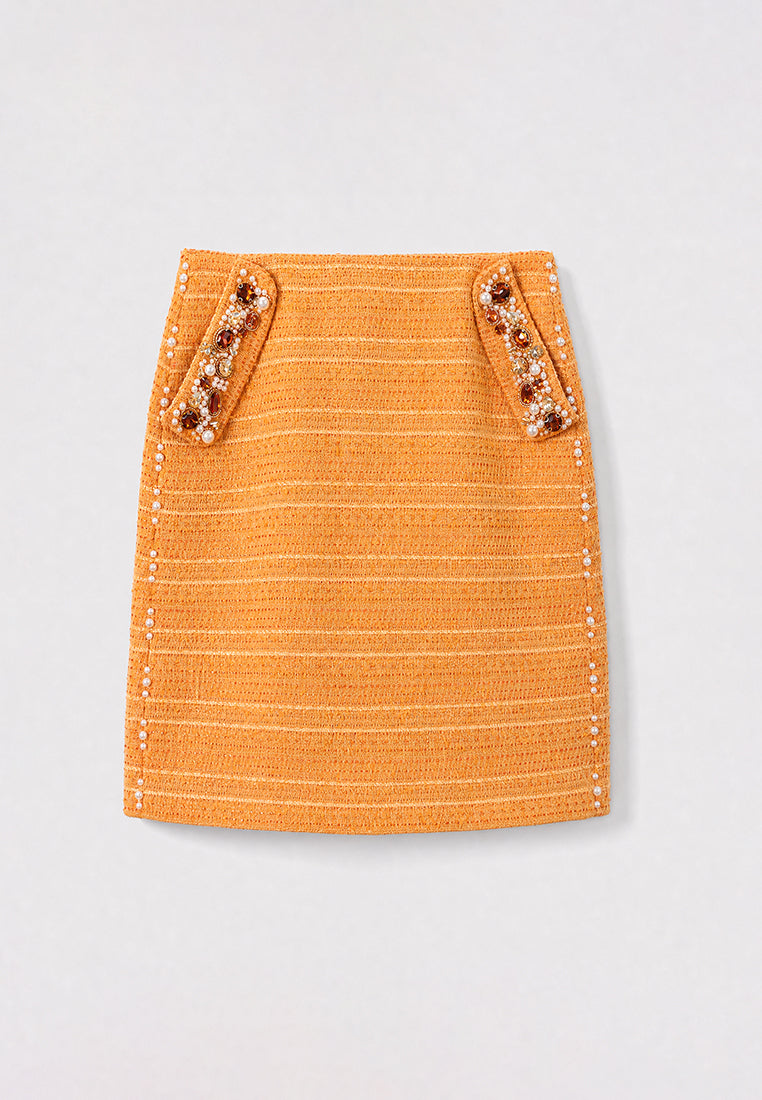 Orange Tweed Bijou Flap Skirt