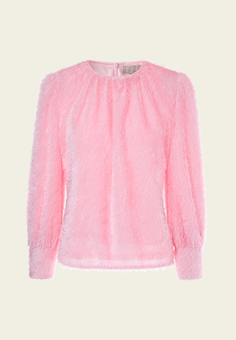 Fuzzy Puff-sleeve Blouse