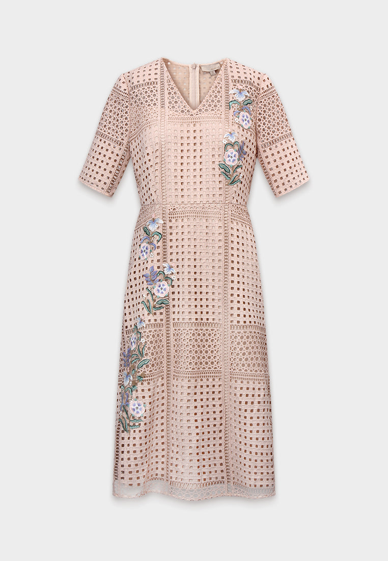 Beige Dentelle Fleuris Dress