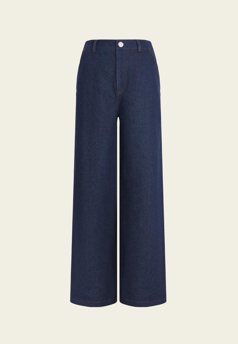 Wide-Leg High-Waist Denim Trousers