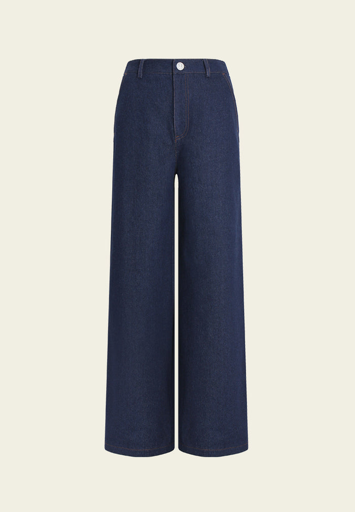 Wide-Leg High-Waist Denim Trousers