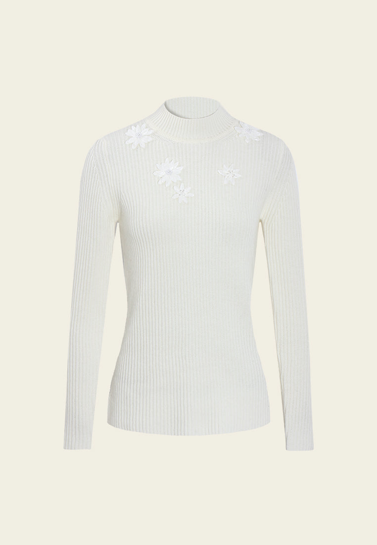 Broderie Fleurie Ribbed Knit Top