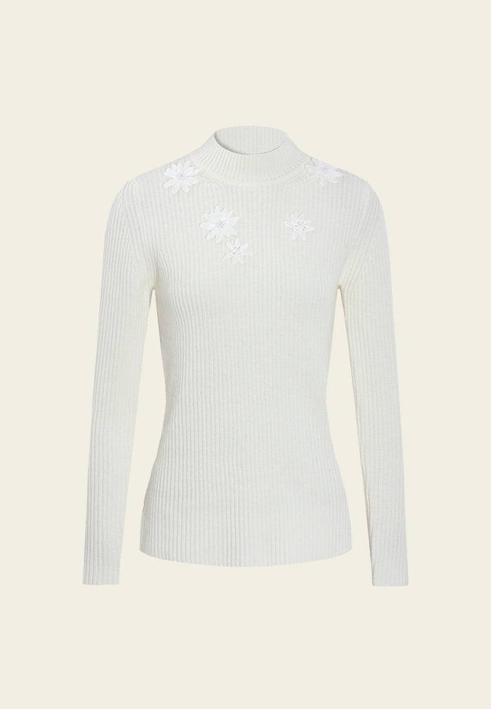 Broderie Fleurie Ribbed Knit Top