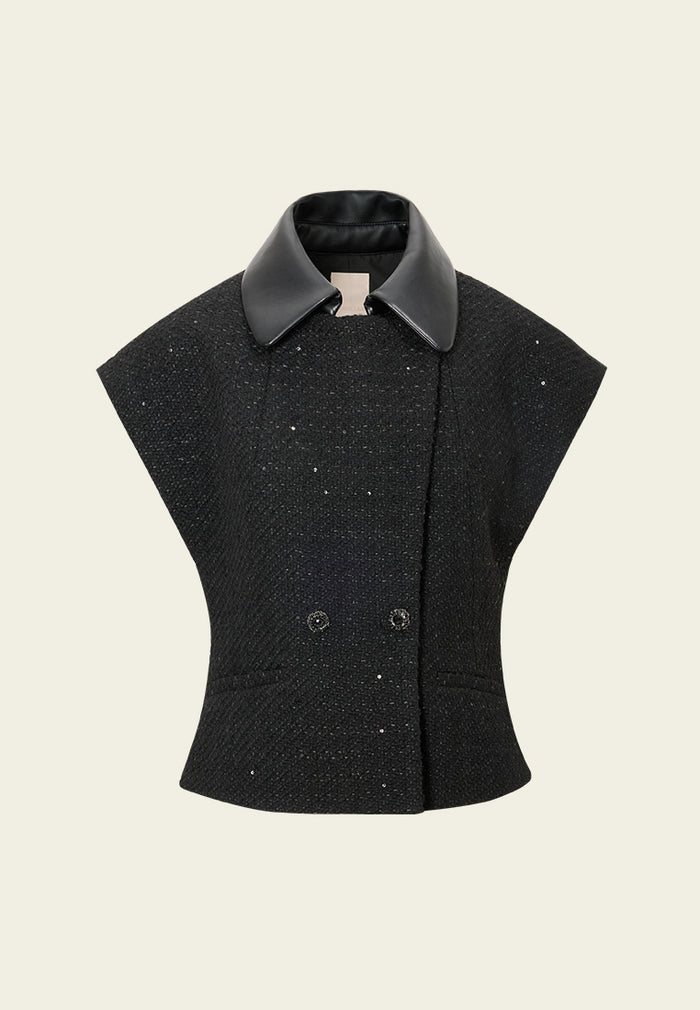 Structured Double-breasted Faux Leather Top