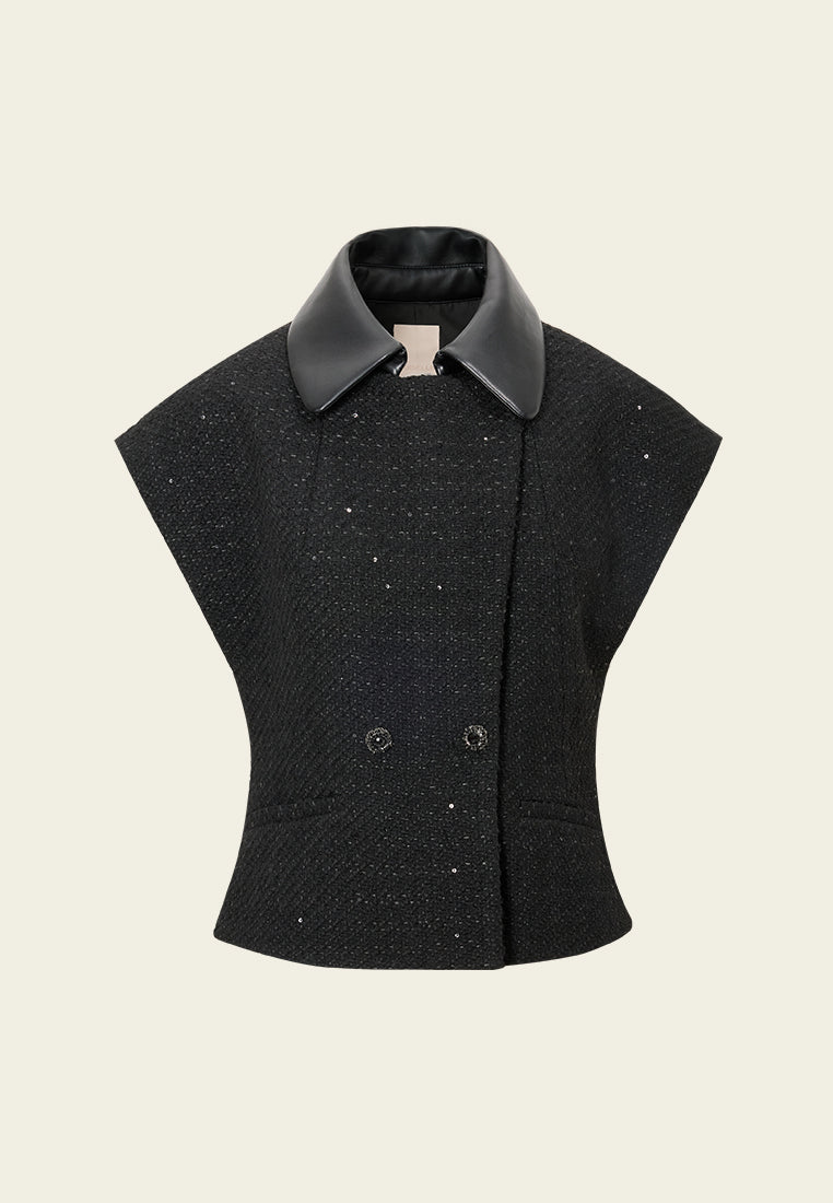 Structured Double-breasted Faux Leather Top