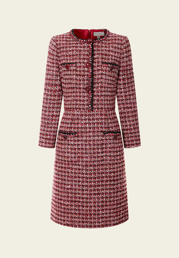 Contrasting-trim Checked Tweed Dress