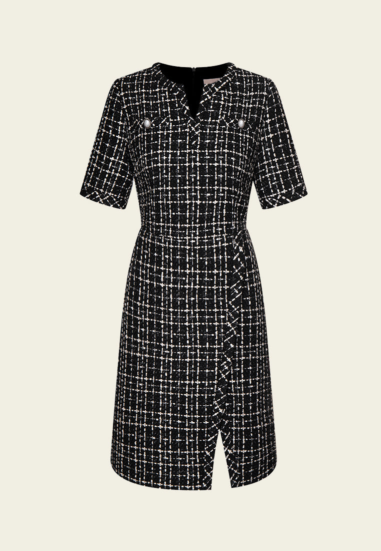 Signature Check Tweed Slit Dress