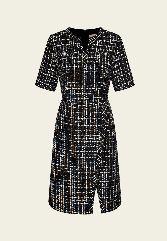 Signature Check Tweed Slit Dress