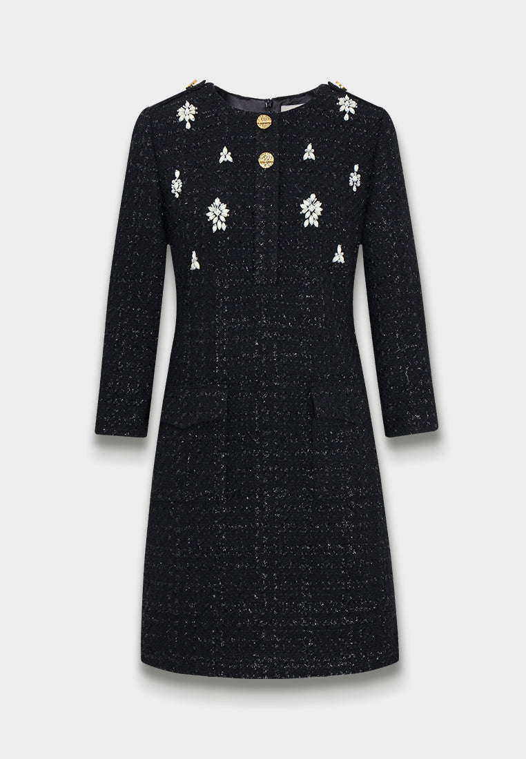 Noir Fleurie Robe en Tweed