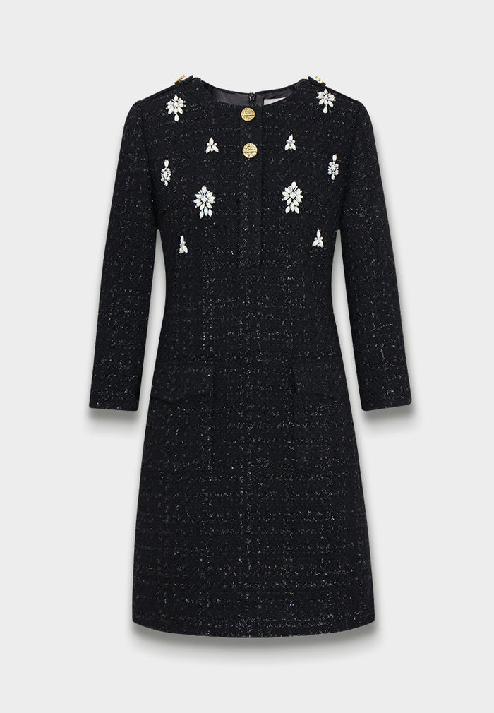 Noir Fleurie Robe en Tweed