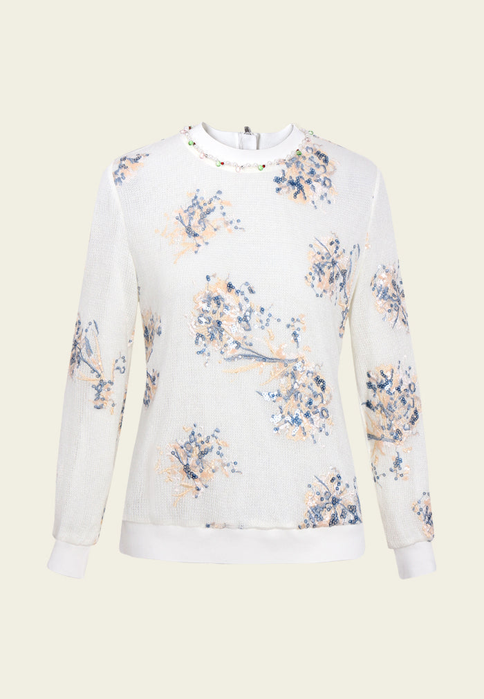 Embellished Floral-motif Sweatshirt