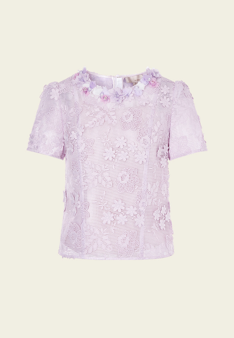 Lilac Round Neck Lace Top