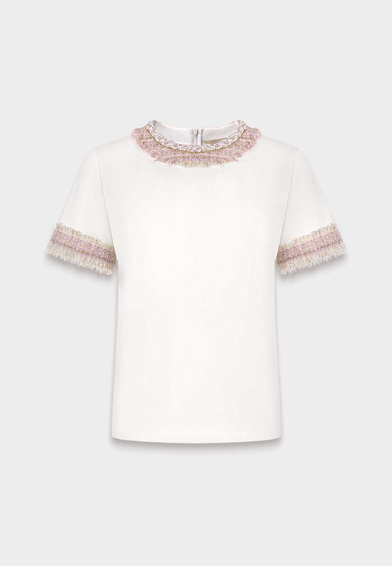 Tweed Fringe Embellished Tee
