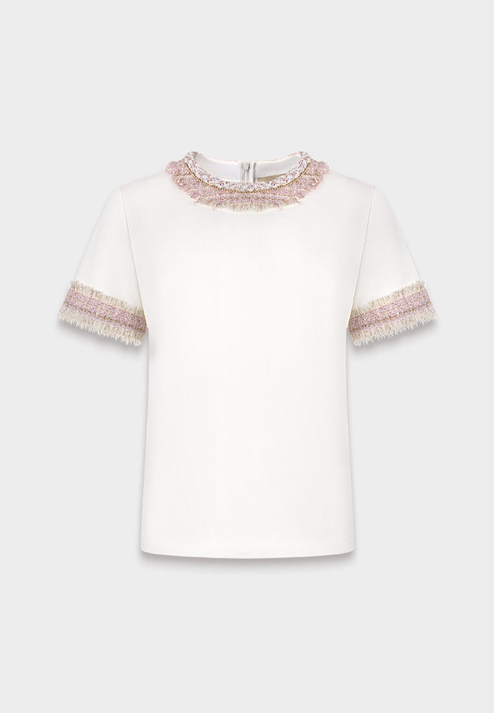 Tweed Fringe Embellished Tee