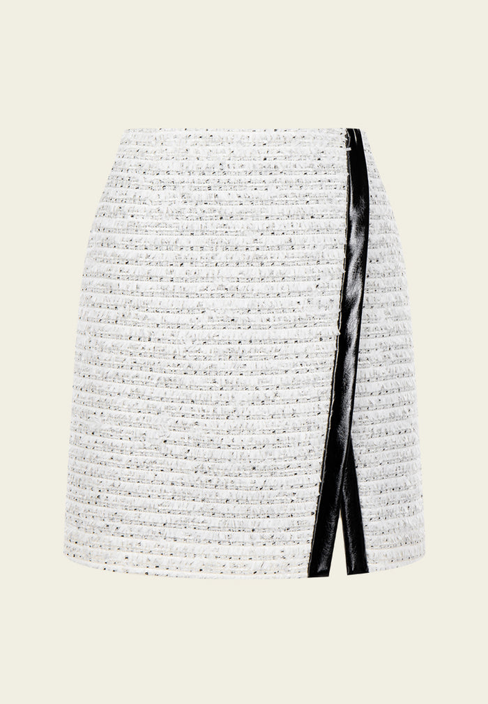 Faux-leather Contrasting-trim Slit-detail Skirt