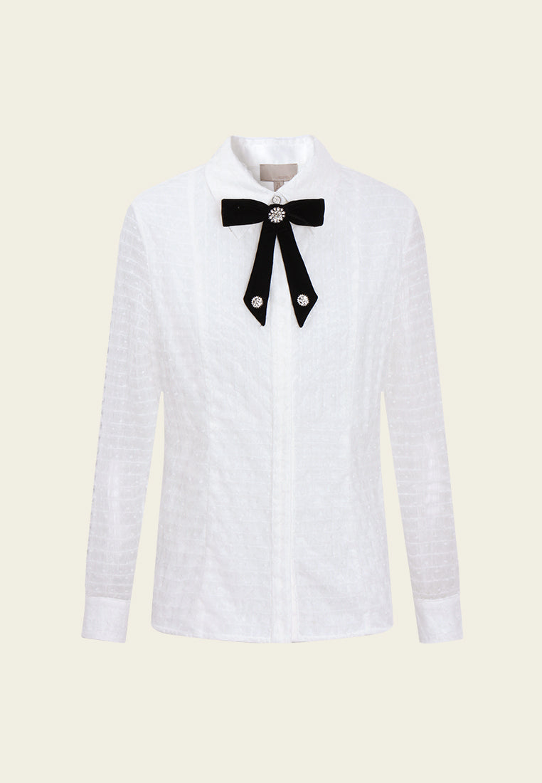 Bow-Detail Crystal Mesh Shirt