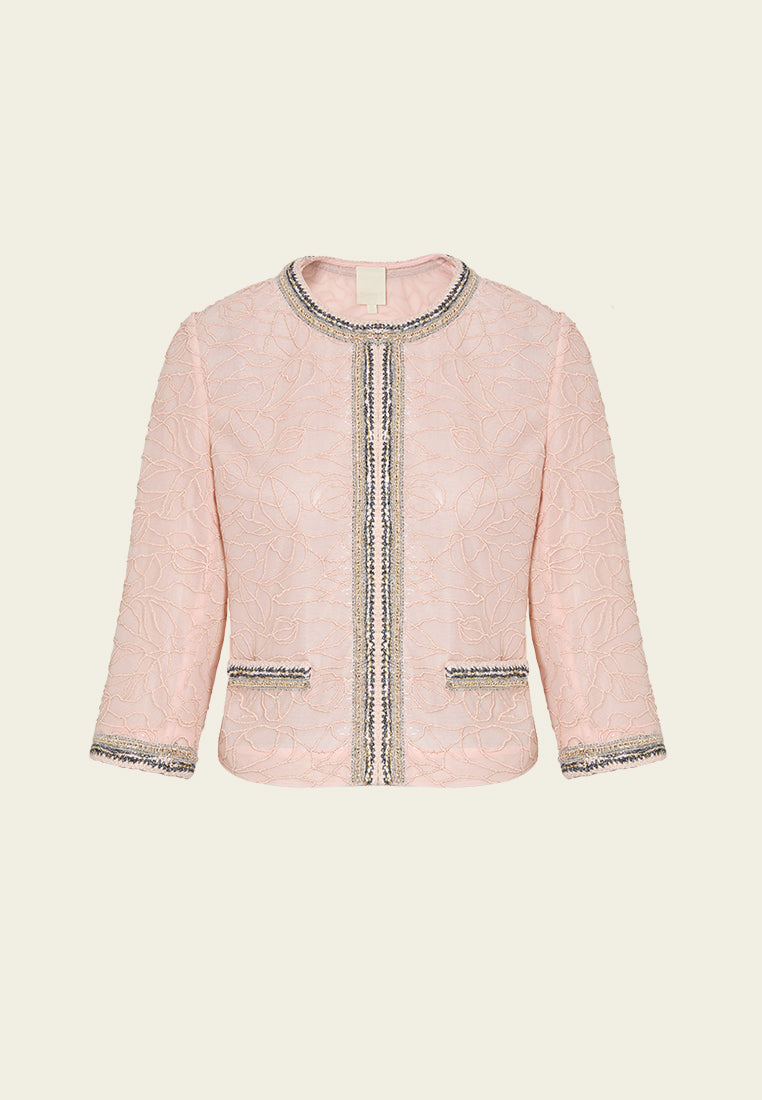 Lurex Embellished-trim Plant-embroidery Mesh Jacket