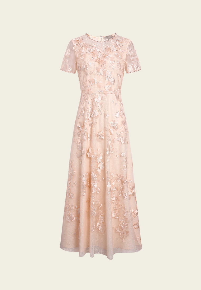 Crystal-trim Appliqué Lace Dress