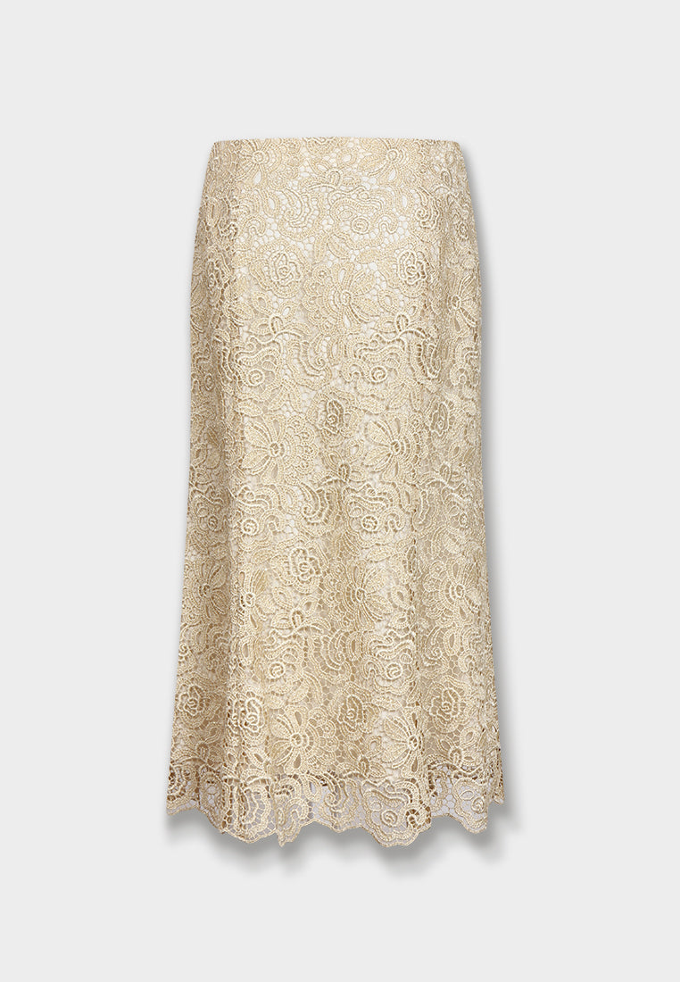 Champagne Lace Midi Skirt