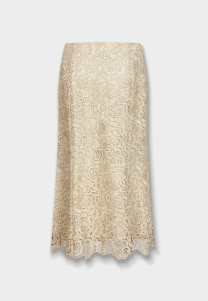 Champagne Lace Midi Skirt