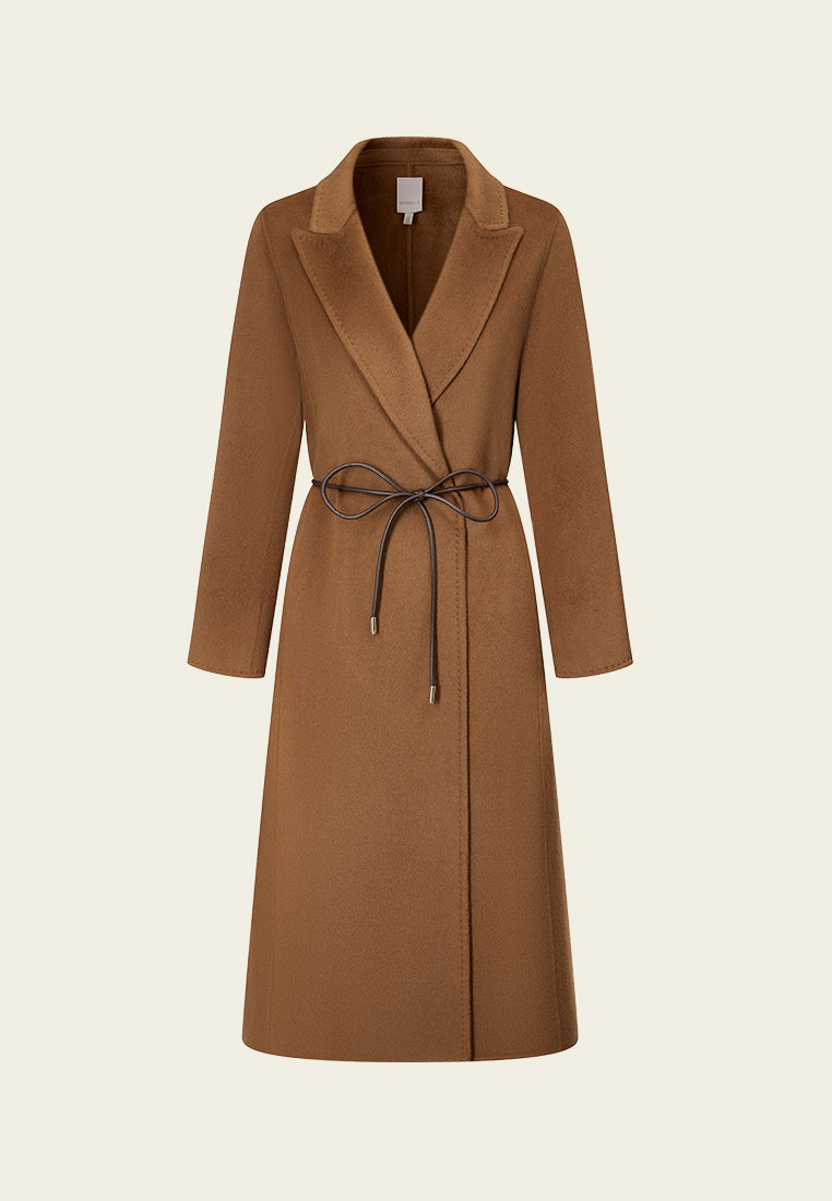 Shawl-lapel Leather Tie-belt Coat