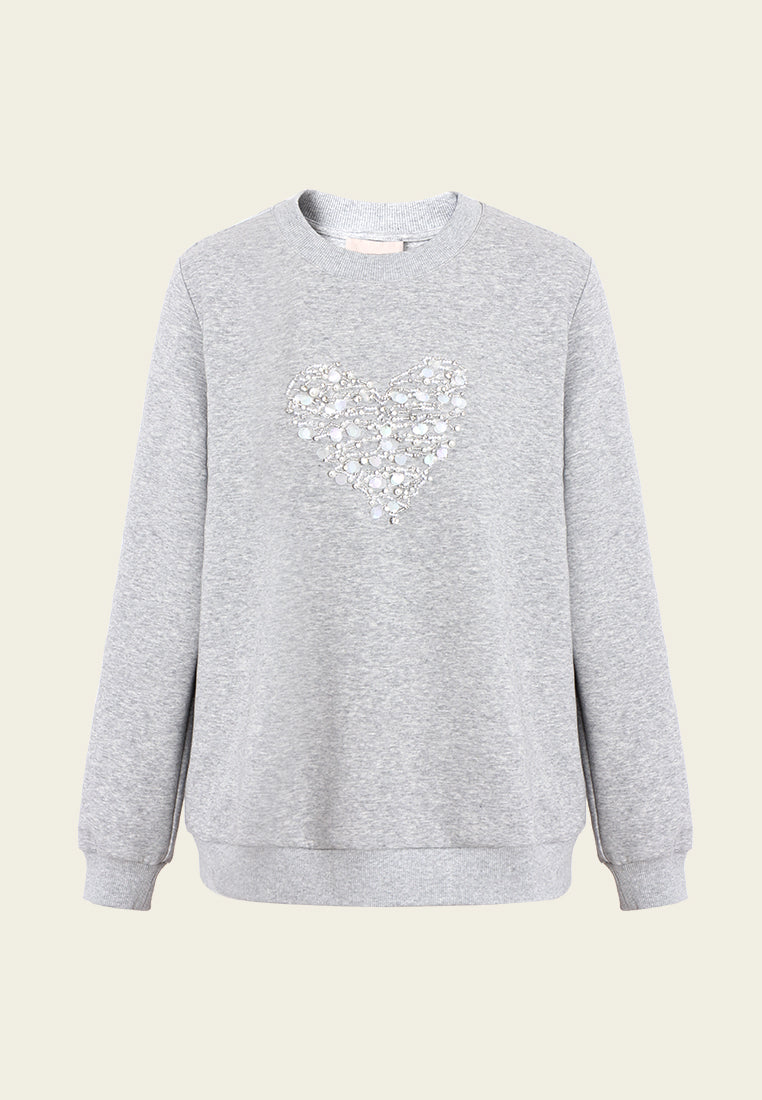 Embellished Heart Motif Sweatshirt