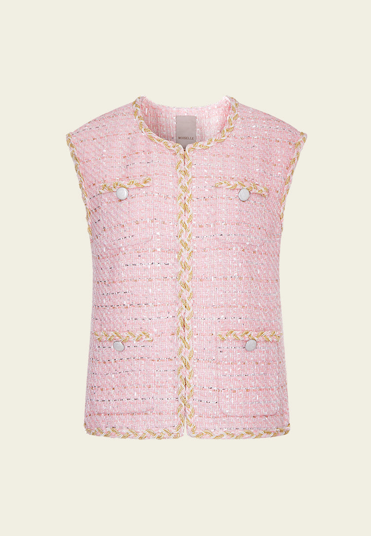 Gold-trimmed Pink Tweed Vest – MOISELLE