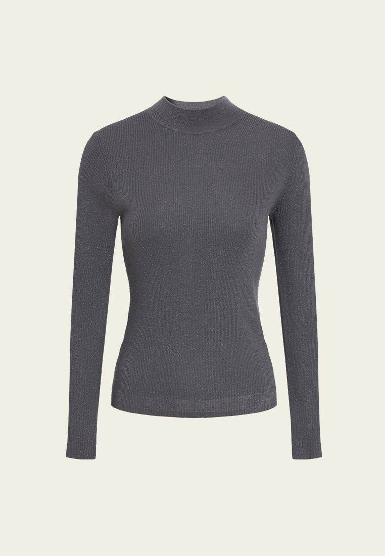 Ribbed Turtleneck Knit Sweater