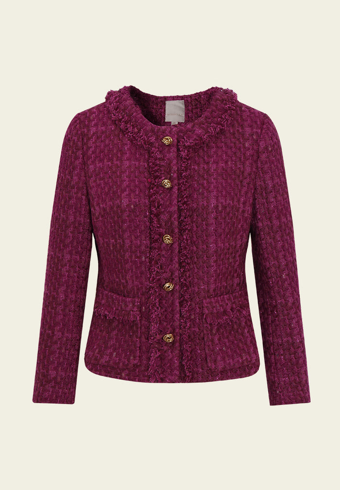 Checked fringed tweed jacket