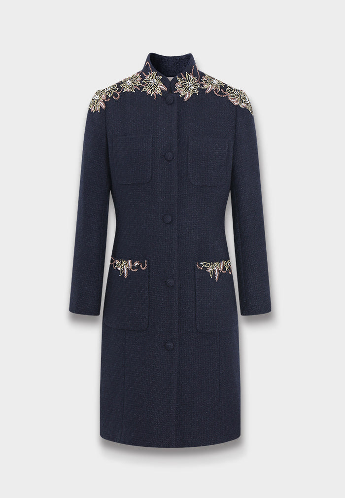 Marine Fleur Embroidered Coat