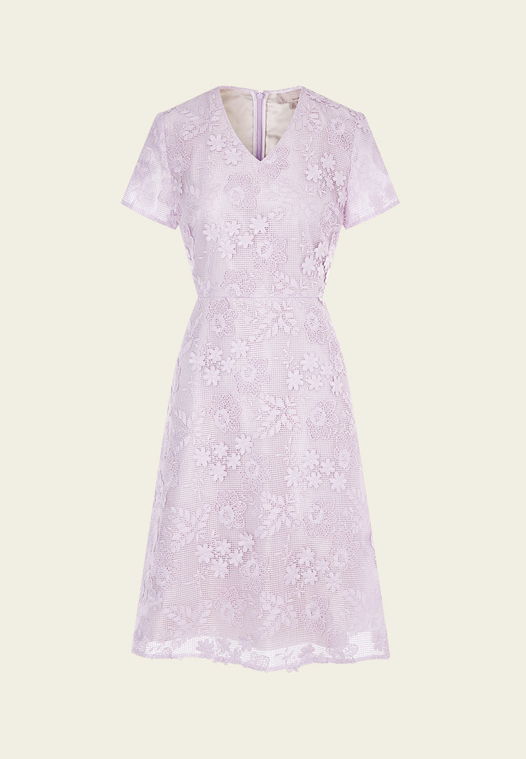 Lilac V-neck Lace Midi Dress