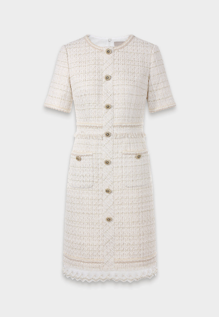 Ivory Tweed Elegance Dress