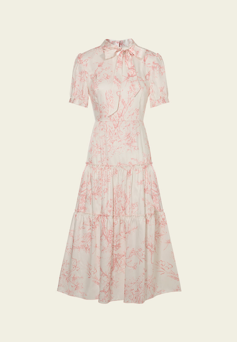 Pussy-bow Motif Twill Panelled Dress