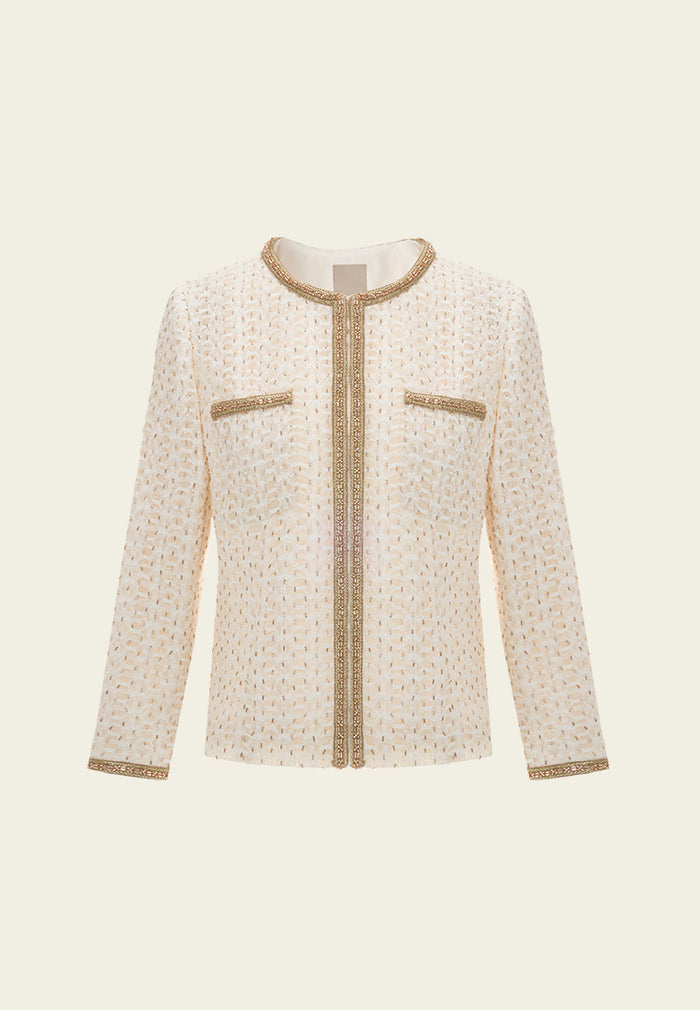 Contrasting-trim Beaded Jacket