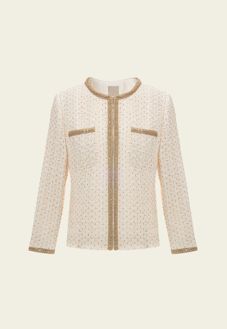 Contrasting-trim Beaded Jacket