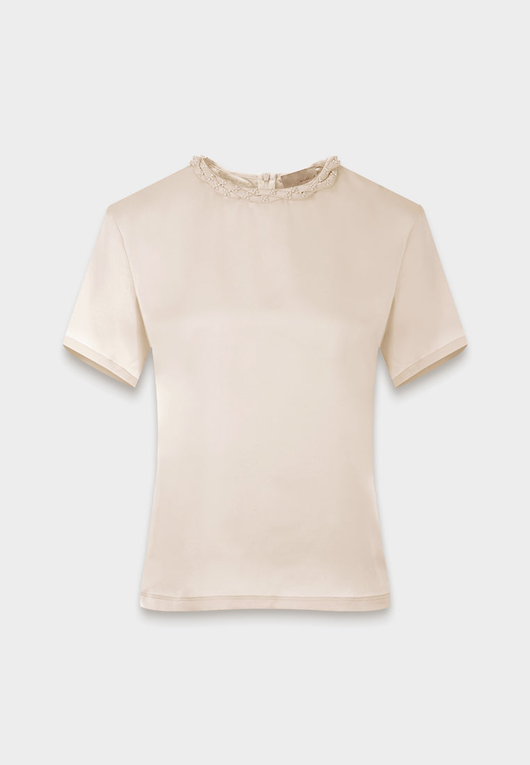 Silk Crepe Satin Embellished Blouse