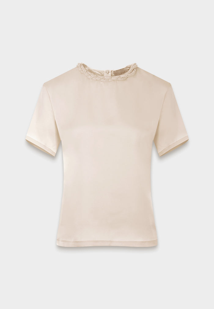Silk Crepe Satin Embellished Blouse