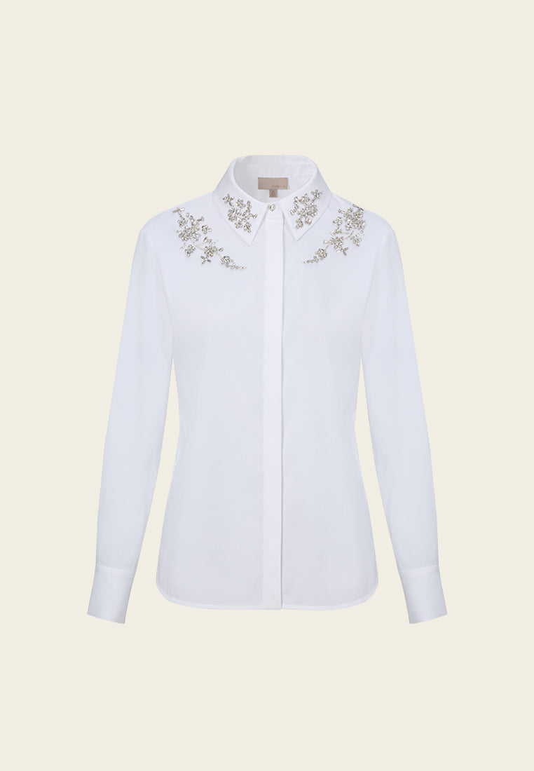 Crystal-detail Concealed-fastening Shirt