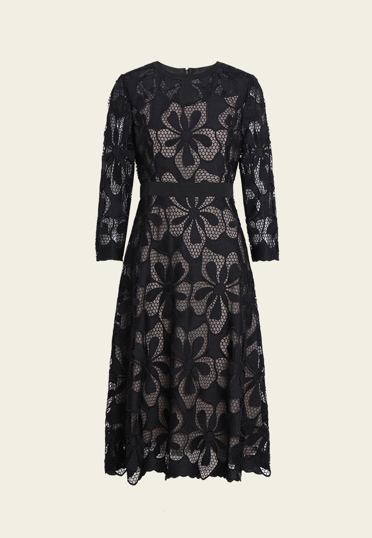 Floral Lace Contrast Midi Dress