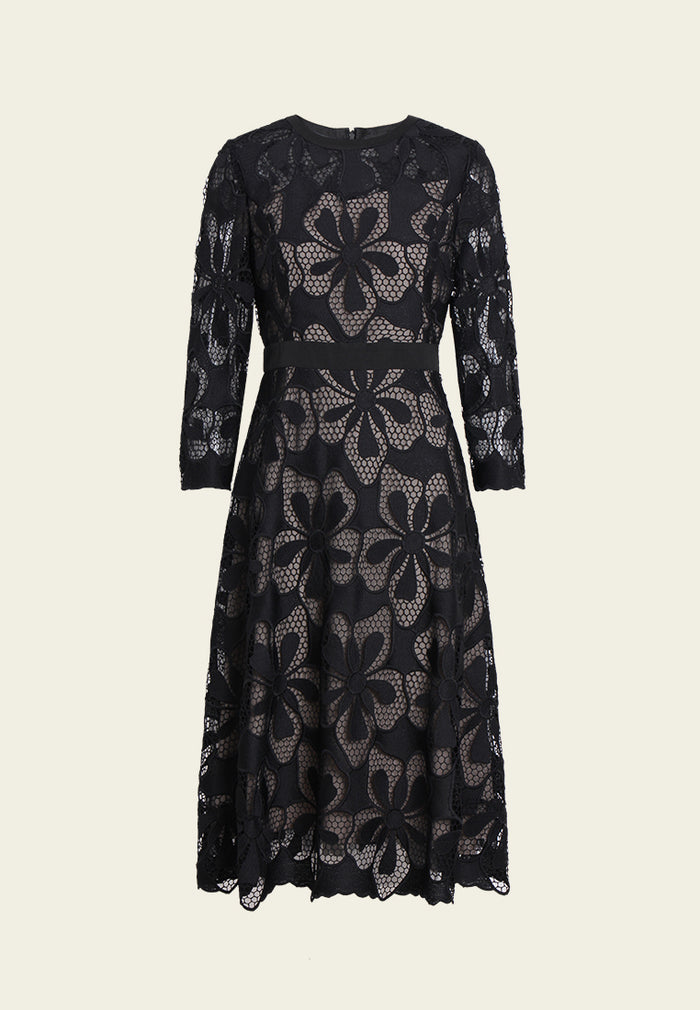 Floral Lace Contrast Midi Dress