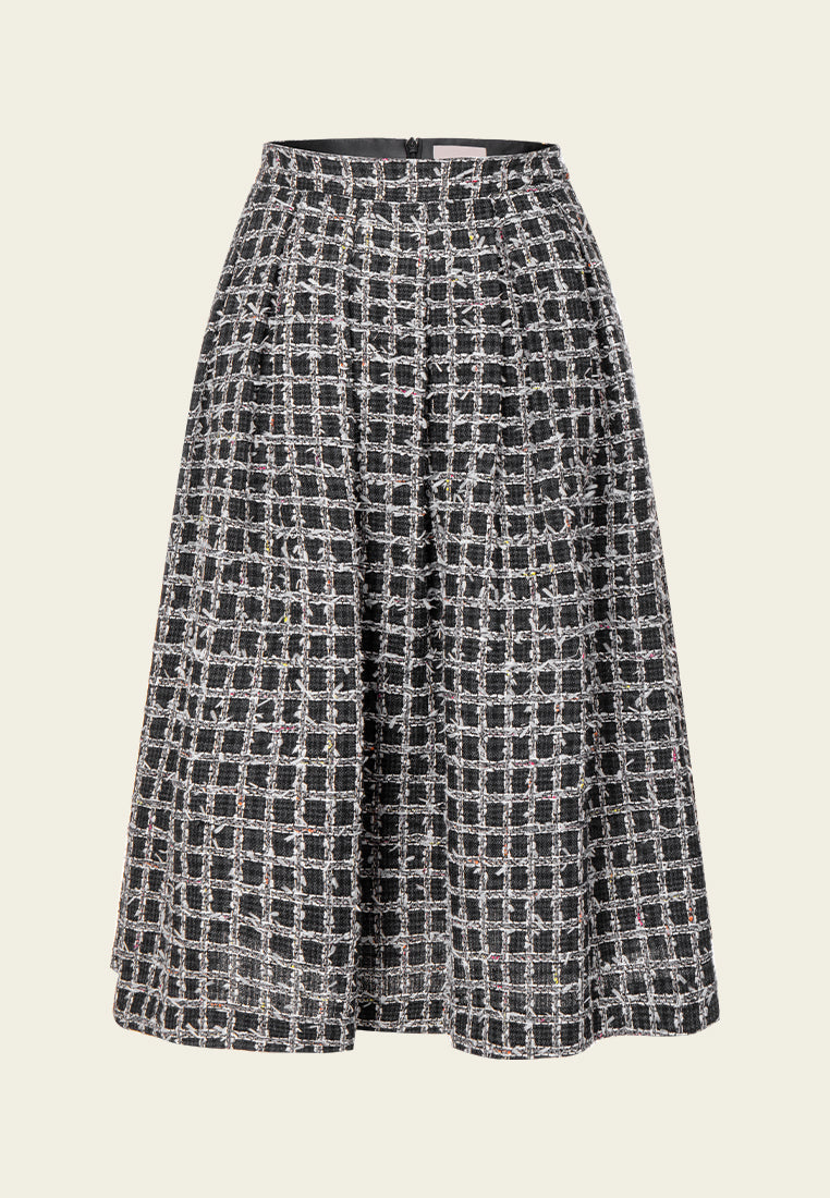 Frayed-detail Checked Pleated Midi Skirt