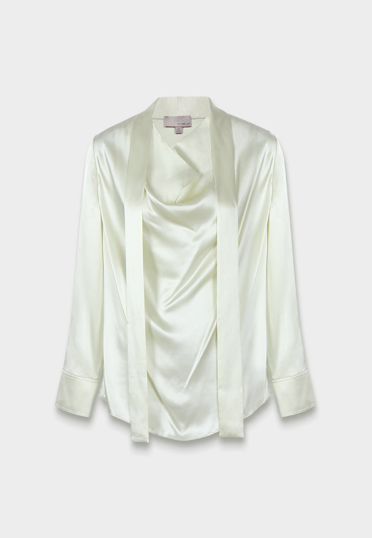Ivory Draped Satin Blouse